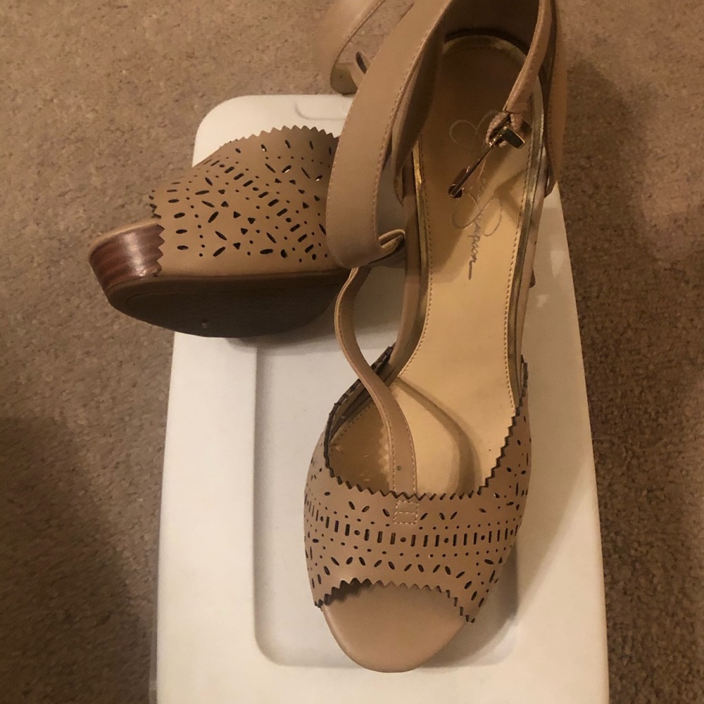 Tan open toed heeled sandal